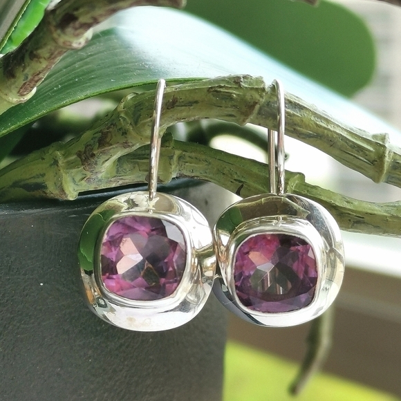Modernist square cut Amethyst sterling silver drop earrings 🆕 - Picture 6 of 6